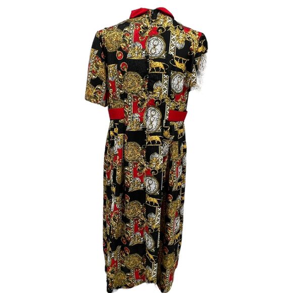 Vintage 90s Baroque Maximalist Clock Lion Print Rayon Dress Career Business - Picture 3 of 6